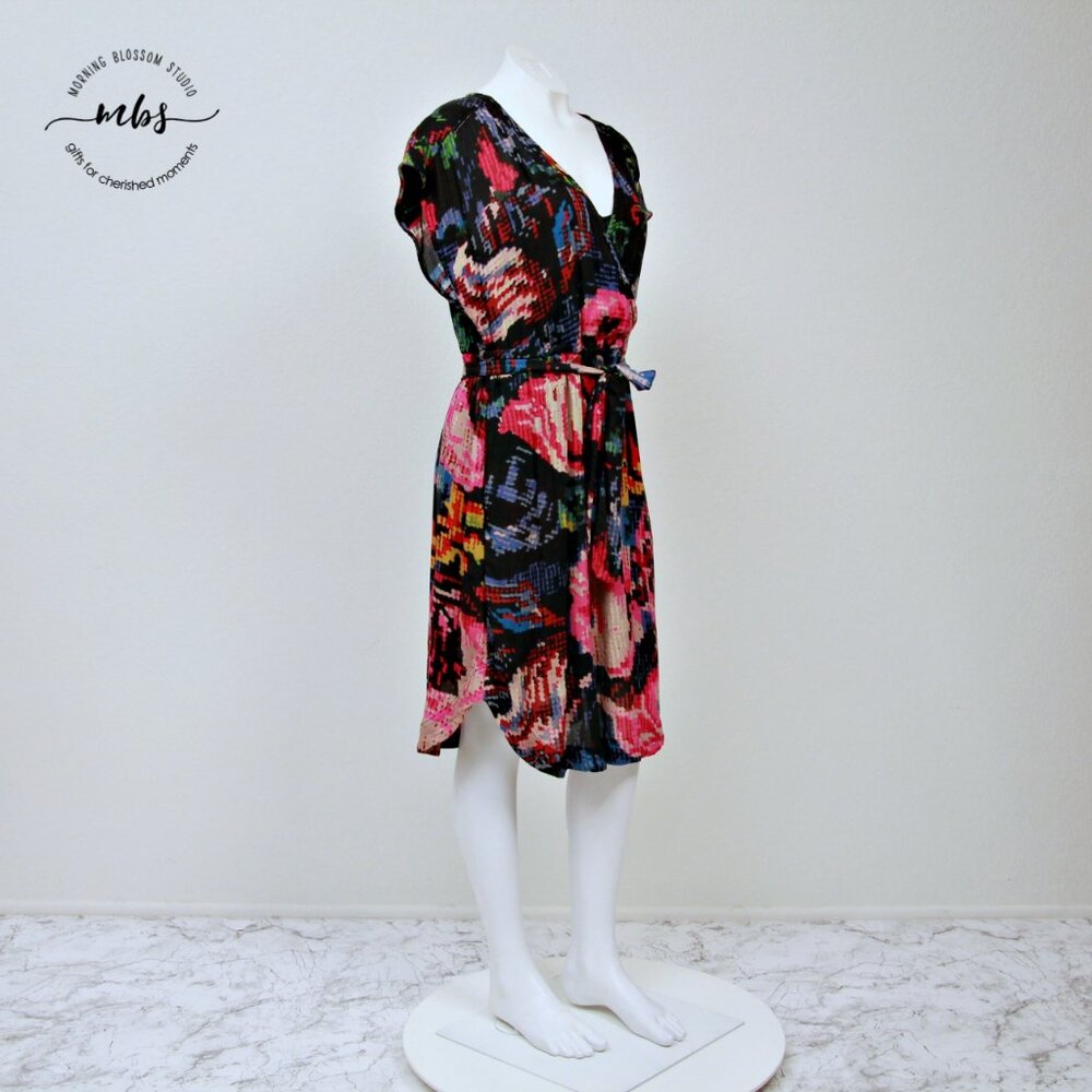 Anthropologie Astrid Needlepoint Floral Surplice Tie Waist Mini Dress - Picture 2 of 16